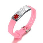 PJ JEWELLERY Personalised Silicone Comfort Sport Wristband Emergency Free Engraving Customised Medical Alert ID Bracelet For Men Women Kids, Pink