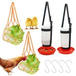 KHEARPSL Chicken Feeders and Waterers Set with Chicken Hanging Straps Harness and Chicken Vegetable String Bag, Hanging Poultry Feeder and Waterer Kit Chicken Coop Accessories (red)