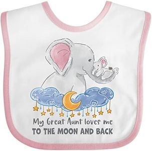 inktastic My Great Aunt Loves Me To the Moon and Back Baby Bib White and Pink 3b114