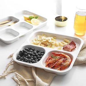 MMCCHB Portion Control Dish, Ceramic Dividing Dish, Salad Dish, Kitchen Dish, Healthy Eating and Weight Loss Diet, White (Square)