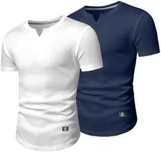 JMIERR 2 Pack Athletic Shirts for Men Short Sleeve Muscle Slim Fit T Shirt Longline Henley Shirt Gym Workout Tees Shirts, 3XL