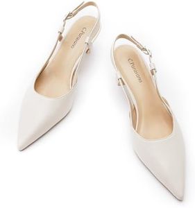 C.Paravano Slingback Heels for Women Pointed Toe Heels Sandals Slingback Pumps Low Heel Pointed Kitten Heels Slip On Work Pumps Dress Shoes(Size8,Off-White Heel)