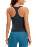 CRZ YOGA Women's Butterluxe Workout Tank Tops with Built in Bra Racerback Athletic Top Longline Sports Bra True Navy 10