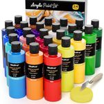Nicpro 24 Colors Large Bulk Acrylic Paint Set (8.45 oz,250 ml) Non Toxic Artist Acrylic Painting Supplies for Multi Surface Canvas, Wood, Fabric Leather, Rock, Glass, Paper, Crafts, Hobby with Color Wheel