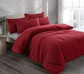 EXQUIZIT HOME Teddy Bear Fleece Duvet Cover Quilt Soft Cosy Warm Bedding Set with Pillowcases Red Superking 260cm x 220cm Approximate