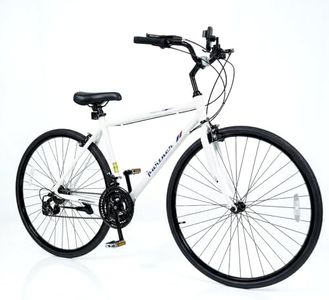 Goplus Hybrid Bike, 18-Speed 700C Urban Commuter Bicycle, Shimano Drivetrain, Lightweight Aluminum Frame, Dual Caliper Brakes, Phone Holder, 85% Pre-Assembled City Bicycle for Men Women Adult (White)