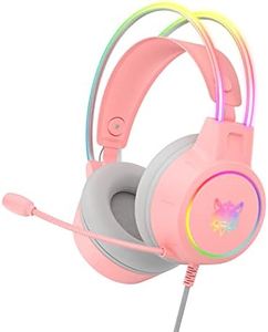 Gaming Headset with Mic, 3.5mm Lightweight Headphones with RGB Aluminum Frame, Surround Sound, Compatible with PS4 PS5 Xbox One(Adapter Not Included) PC Mobile Phone (Pink)