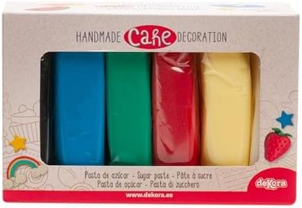 Dekora, Pack fondant 6 couleurs primaires, pâte à sucre pour gâteaux et desserts créatifs, facile à utiliser, lisse, doux, malléable et flexible pour décorer 600 g