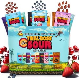 Final Boss Sour, Extremely Super Sour Gummy Candy, Strawberry, Blueberry, Cranberry, All Sour Levels, (1.06 Ounces Bags, 18 Bags) - Natural Chewy Gummies Made with Dried Fruit, Free of Artificial Colors, Low Calorie Healthy Snack for Kids & Adults
