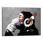 Wieco Art Monkey With Headphones Banksy Graffiti Art Abstract Canvas Painting Posters and Prints Animal Canvas Wall Art for Wall Decor and Home decorations Office Decor