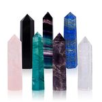 Luckeeper Crystal Wands | 3" Healing Amethyst, Rose Quartz,Clear Quartz,Black Obsidian,Green Fluorite, Lapis Lazuli,Rainbow Fluorite| 6 Faceted Reiki Chakra Meditation Therapy,7 PCS