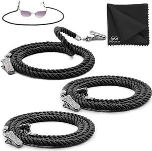 SIGONNA Glasses Strap String Holder Cord - Terylene Eyeglasses Strap Holders - Eye Glasses Accessory Chain - Eyeglass Chains for Women Men - Glasses Lanyard Around Neck - 3 Pcs (Black)