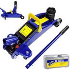 Car Lift Jack Low Profile Floor Jack Hydraulic Trolley Service, 2 Tonne / 4000lbs Load Capacity, Lift Range 5.3" to 12.6", with Swivel Casters, Carry Case (Blue)