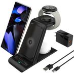 3 in 1 Wireless Charger Station for Pixel Watch 3/2,Pixel 9/9 Pro/8/8 Pro/7/6,Pixel Buds Pro,Fitbit Versa 4/Versa 3/Sense 2/Sense Watch,iPhone16/Galaxy S23 Multiple Devices(Not for Pixel Watch 1)