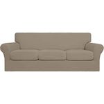 Easy-Going 4 Pieces Couch Covers for 3 Cushion Couch Stretch Sofa Slipcover Proof Fitted Furniture Protector Spandex Sofa Cover Washable Furniture Protector for Pets, Kids (Large, Natural)