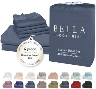 Bella Coterie 6 Piece Luxury Bamboo Viscose Split Top King Size Sheet Set | 34" Split for Adjustable Beds | 100% Organically Grown| Cooling | 18” Deep Pocket | 4 Pillowcases [Slate Blue]