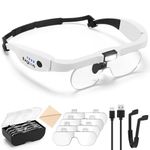 Exgoon Magnifying Glasses with Light, 1.5X to 5X Magnifying Glass with 4 Detachable Lenses, Hands Free Rechargeable Headband Magnifier for Hobbies Crafts Jewellers Close Work (White)