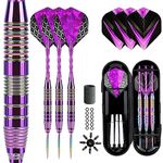 Darts Metal Tip Set 3 Aluminum Shaft Metal Dart Set Professional Darts Steel Tip Sets + Extra 3 Dart Flights 3 Replace Plastic Shafts Beginner or Professional Darts (Light Purple)