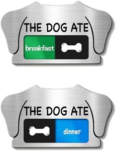 Dog Feeding Reminder Supplies with Magnet, Pet Meal Tracker with The Dog Ate, Acrylic Unique Ear Shape 2 Area Feed Sign with Breakfast and Dinner, Sliver with 2 Stickers, 5.5" x 3"