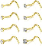 MODRSA Nose Studs 20g 18g Nose Rings Studs Nose Stud L Shaped Surgical Stainless Steel Diamond Small Nose Stud for Women Men Corkscrew Nose Rings Nose Piercing Studs Screw, Metal, stainless-steel