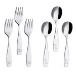 ANNOVA Kids Silverware 6 Pieces Children's Safe Flatware Set Stainless Steel - 3 x Children Forks, 3 x Tablespoons, Toddler Utensils, Metal Cutlery for Lunchbox (Engraved Dinosaurs) (6)