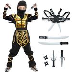 Kids Halloween Ninja Costume for Boys,Golden Ninja Costume Set with Ninja Toys,Halloween Costumes for Kids