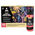 ARTEZA Iridescent Acrylic Paint Set, 60 ml Bottles, 10 Chameleon Colors, High Viscosity Shimmer Paint, Water-Based, Blendable, for Canvas, Wood, Rocks, Fabrics, Ceramics & Glass