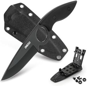 Omesio Fixed Blade Tactical Knife with Kydex Sheath, 8.46" Full Tang Full Black EDC Horizontal Carry Knife for Men, G10 Anti-Slip Handle 5CR13MoV Steel Camping Survival Knife with Gift Box