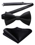 HISDERN black Bow Tie for Men Pre-tied Wedding Formal Tuxedo Bowtie Classic Handkerchief Set Adjustable