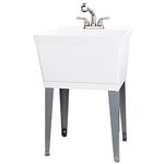 Utility Sink Laundry Tub With Pull Out Faucet, Sprayer Spout, Heavy Duty Slop Sinks For Washing Room, Basement, Garage or Shop, Large Free Standing Wash Station Tubs and (Stainless Steel)