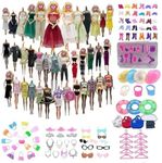 72 PCS Doll Clothes Set for 11.5 inch Dolls, Including 2 Wedding Gowns,2 Fur，4 Skirt, 4Tops, 2Pants, 5 Sunglasses, 7 Shoes,3 hat，10coat Hanger，5 Necklace，5 Crown，10 Bag，1 Swimming Circle，1 Toy Set