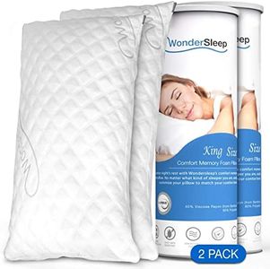 WonderSleep Premium Adjustable Loft [King Size 2-Pack] - Shredded Memory Foam Pillow for Home & Hotel Collection + Washable Removable Cooling Bamboo Derived Rayon Cover - 2 Pack King