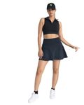 HUNNIT Skort and Polo Neck Sports Bra Crop Top Set for Women, Midnight Black Two | Skater Skirt for Women with Sports Bra | Athleisure Coord Set | Sweat Wicking-3XL