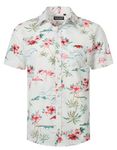 Hawagoos Hawaiian Shirts Men Short Sleeve Button Down Casual Beach Aloha Party Tropical Holiday Shirts (01WT, L) White Flamingo