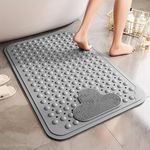 Bath Tub & Shower Mat with Foot Massage, Wet Floor Non-Slip Mat for Elderly & Kids Bathroom, Longer Bathtub Mats Strong Suction Cups and Drain Holes - Grey - 40 x 70 cm