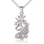 Ever Faith Unicorn Necklace for Girls, 925 Sterling Silver Multicolor CZ Lucky Unicorn Pendant Necklace Birthday Gift for Daughter Granddaughter