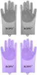 ROPO silicone gloves for pet grooming, multi-functional gloves for pet hair shedding, bathing, and massage (Grey+Purple)