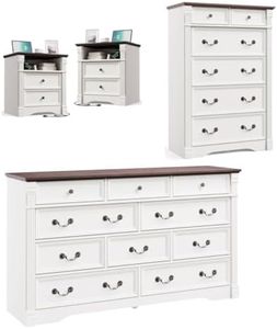 Harpaq Bedroom Sets 4 Pieces, Farmhouse 6/10 Drawer Dresser and 2 Drawer Nightstand with Open Shelf,Chest of Drawers Wide Storage Organizer Cabinet for Bedroom, Living Room, White