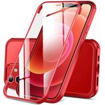 DOSNTO Double Sided Clear Case for iPhone 12 Mini (5.4''), Front and Back Full Body 360 Shockproof Drop Protection Phone Case Built-in Tempered Glass Screen Protector Rugged Phone Cover, Red Frame