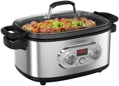 Anfilank 10-in-1 Programmable Slow Cooker with Timer, 6.8 Quart Crock Pot, Presets to Sous Vide, Bake, Sauté, Cook Rice& More, Nonstick Dishwasher-Safe Pot, Adjustable Temp&Time, Stainless Steel
