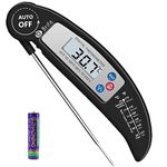 Criacr Food Thermometer Battery Included Digital Instant Read Meat Thermometer Foldable Long Probe Food Cooking Thermometer with °F/°C, Auto On/Off Cooking Thermometer for BBQ, Milk, Water, Jam-Black