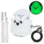 Compatible with Apple AirPods 2nd/1st Generation Charging Case Cover with Cleaner Kit, 3D Halloween Luminous Ghost Funny Anime Cool Soft Silicone Protective Case for Airpods 2 & 1, Glow in The Dark