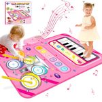 HahaGift 2 in 1 Musical Mat for 1 2 Year Old Girl Gifts, Piano Keyboard & Drum Mat with 2 Sticks for Toddlers Age 1-2, Baby Learning Toys for 1 Year Old Birthday Gifts for 1 2 3 Year Old Girls Present