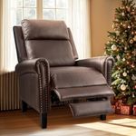 DWVO Winged Back Recliner Armchair in Brown Faux Leather, Single Sofa with Adjustable High Back, Ideal for Living Room Lounging