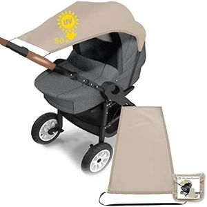 Pare Soleil Poussette Universelle, 1 Ombrelle Poussette, Toile Anti-UV UPF50+, Parasol Réglable pour Nacelle| Sac de rangement inclus (Marron)