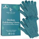 Exfoliating Bath Gloves for Shower - (2 Pairs, 4 Gloves) Medium Exfoliation, Body Scrub Shower Scrubber, Shower Exfoliating Gloves for Women & Men, Loofah Shower Glove