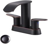 WOWOW Waterfall Bathroom Sink Faucet,Oil Rubbed Bronze Two Handles Bathroom Faucet with Metal Pop up Sink Drain Stopper, 2 or 3 Holes Bathroom Basin Lavatory Mixer Tap with Deck Mount Plate