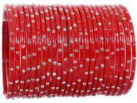 LAVAZZA Glass Bangle Set For Women & Girls | Kaanch ki Chudi | Women's Bangles | Designer Glass Bangles | Red Bangles Glass | Chudi Set | Stone Bangles- Set of 24, (LV_KS2-Red-2.8)