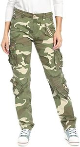 Womens Stretch Casual Cargo Work Pants Camo Combat Tactical Travel Pants with 8 Pockets, Camo 34, 12