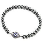 COOLSTEELANDBEYOND Black Beads Bracelet for Women Men with Cubic Zirconia Protection Evil Eye(CA)